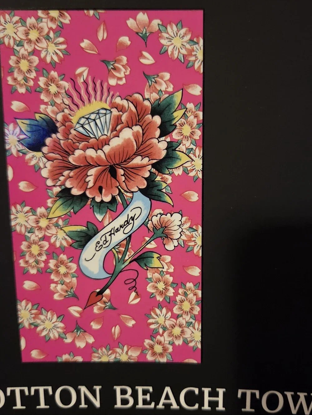 Ed Hardy NWT Beach Towel - Rose W/Ring